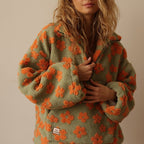 Women's Floral Sherpa-Look Half Zip Pullover