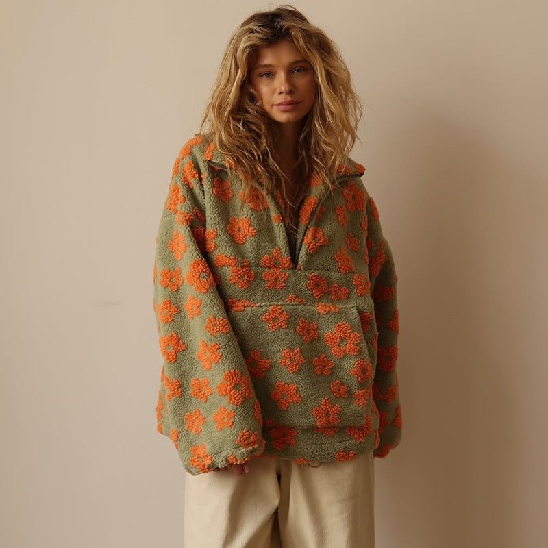 Women's Floral Sherpa-Look Half Zip Pullover