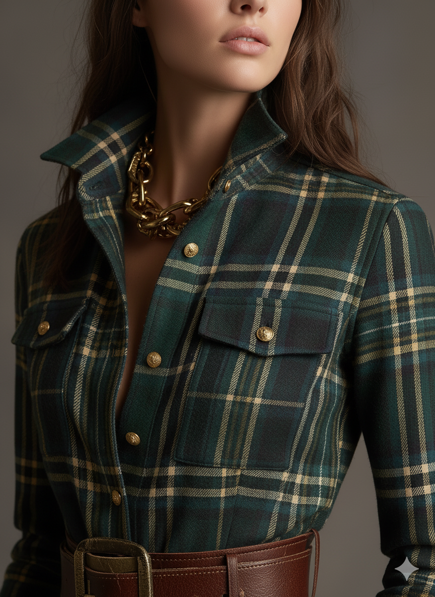 Women’s Plaid Maxi Shirt Dress with Belt