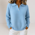 Women's Collared Knit Pullover with Button Neckline