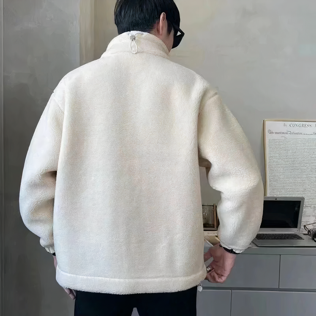 Men's Teddy Zip-Up Jacket with Stand Collar