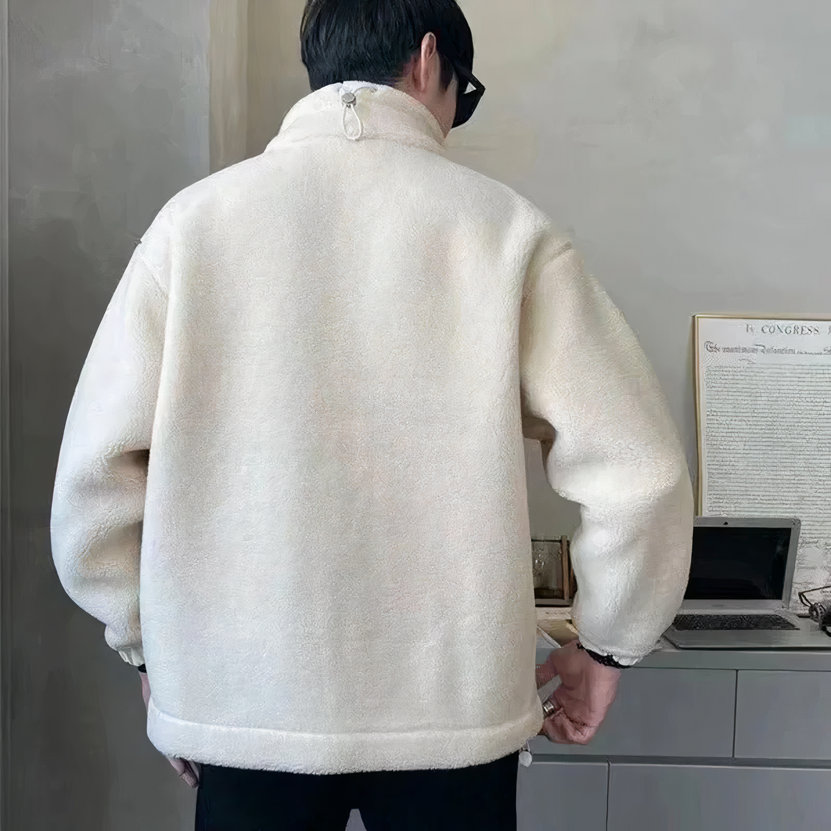 Men's Teddy Zip-Up Jacket with Stand Collar