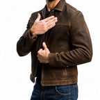 Men's Leather-Look Jacket with Zip Front