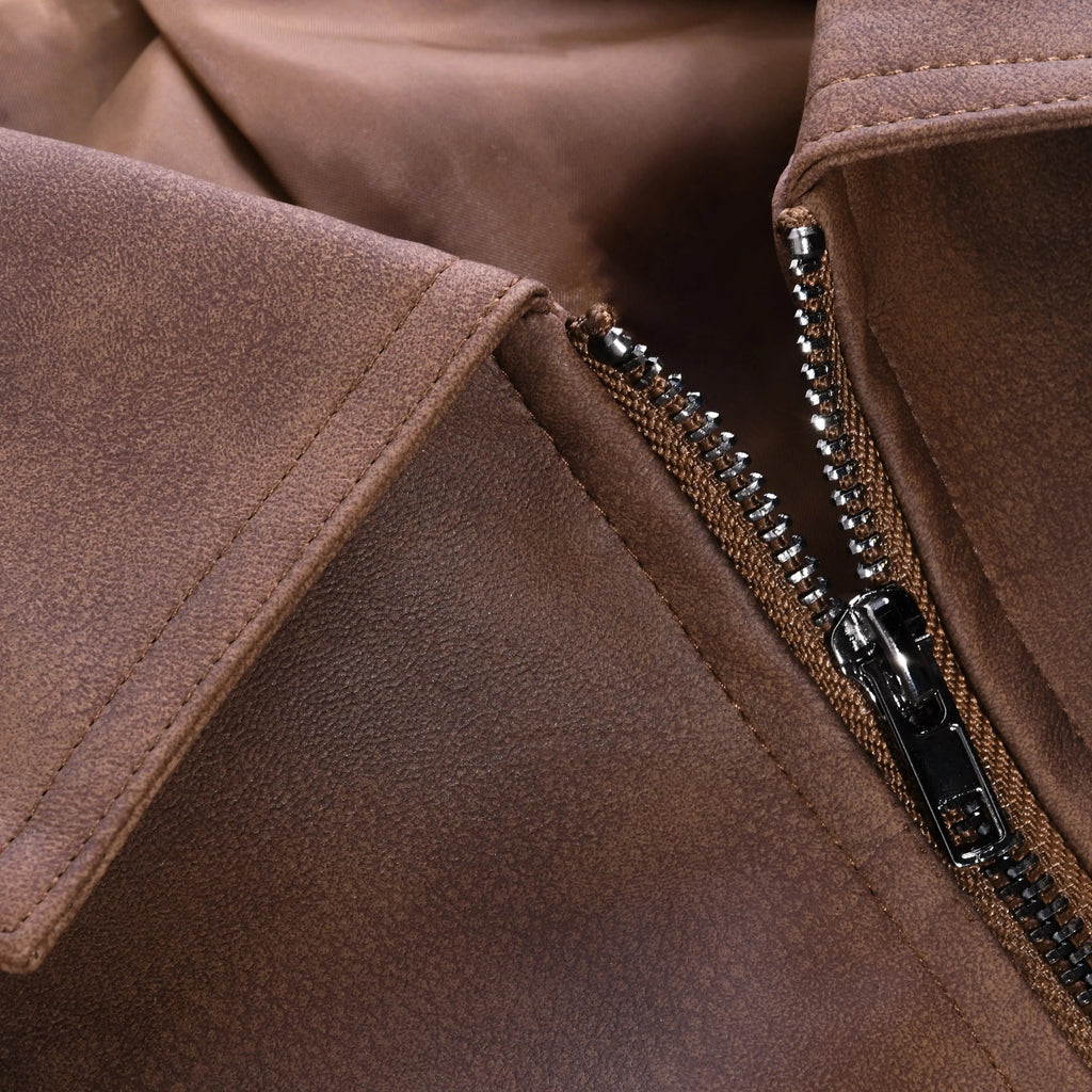 Men's Leather-Look Jacket with Zip Front