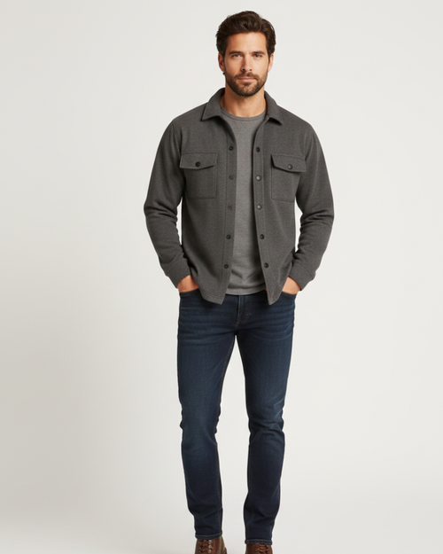 Men's Button-Up Overshirt Jacket With Chest Pockets