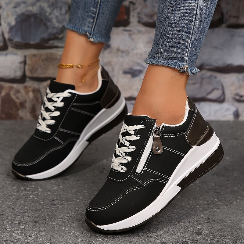 Women's Platform Lace-Up Sneakers with Side Zipper