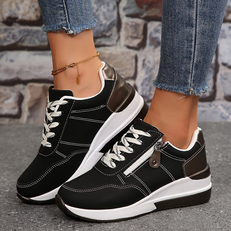 Women's Platform Lace-Up Sneakers with Side Zipper