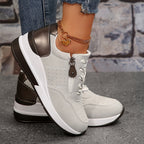Women's Platform Lace-Up Sneakers with Side Zipper