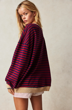 Women's Oversized Striped Crew Neck Knit Sweater
