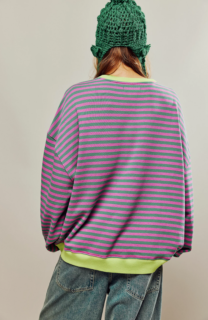 Women's Oversized Striped Crew Neck Knit Sweater