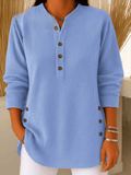 Women's Ribbed Henley Tunic Top with Side Buttons