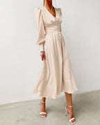 Women’s V-Neck Long Sleeve A-Line Midi Dress