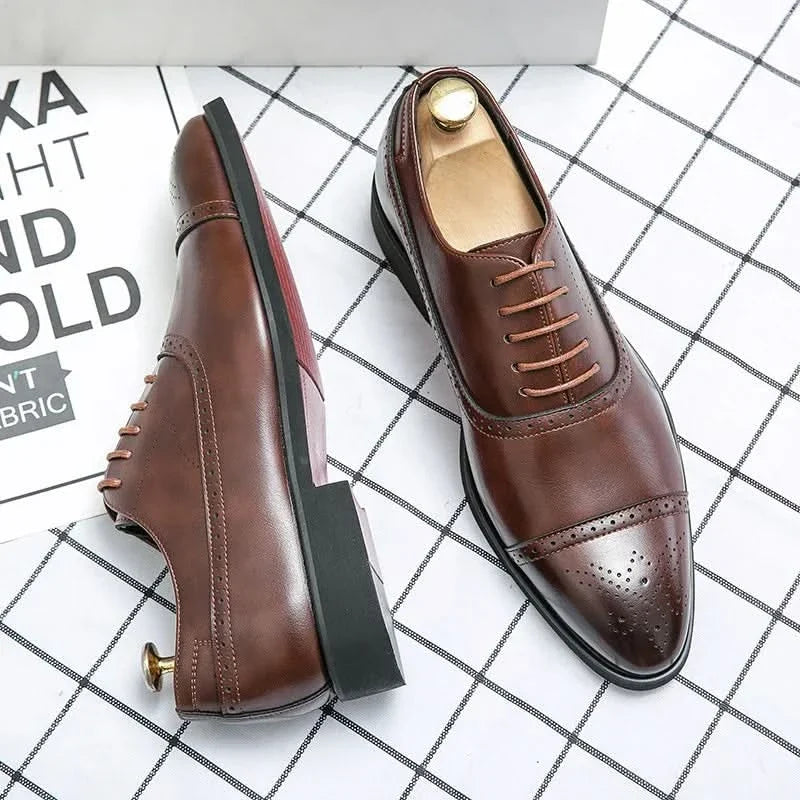 Men's Lace-Up Oxford Dress Shoes with Brogue Detailing