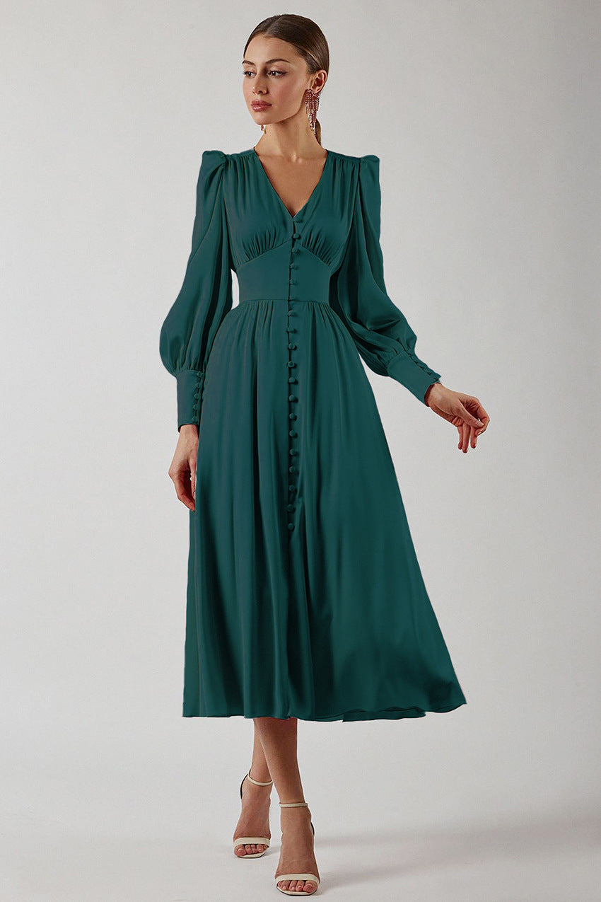Women’s V-Neck Long Sleeve A-Line Midi Dress