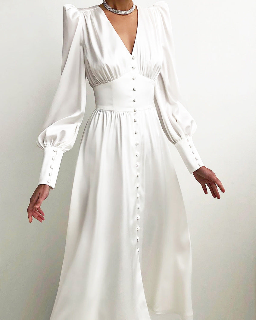 Women’s V-Neck Long Sleeve A-Line Midi Dress