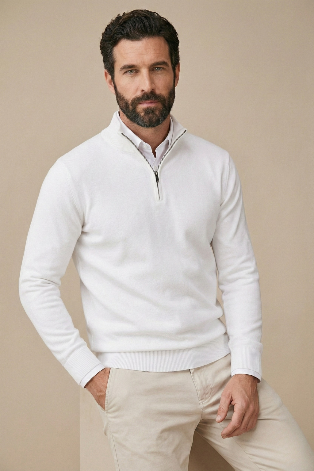 Men's Quarter-Zip Pullover Sweater With Stand Collar