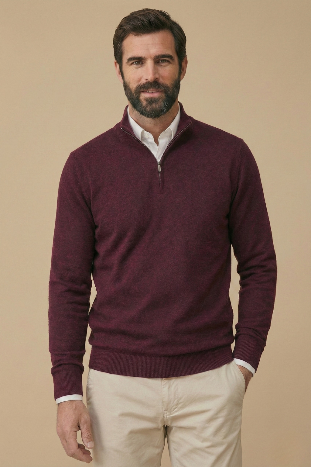 Men's Quarter-Zip Pullover Sweater With Stand Collar