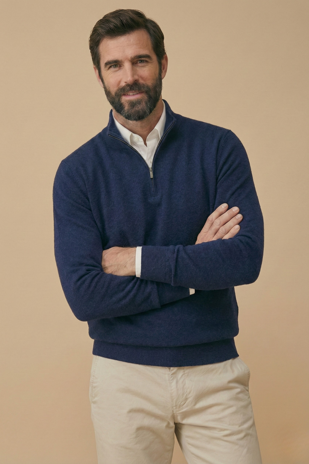Men's Quarter-Zip Pullover Sweater With Stand Collar