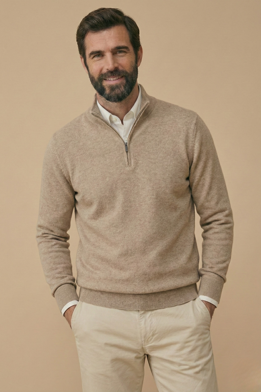 Men's Quarter-Zip Pullover Sweater With Stand Collar