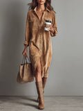 Women's Corduroy-Look Button Front Midi Shirt Dress