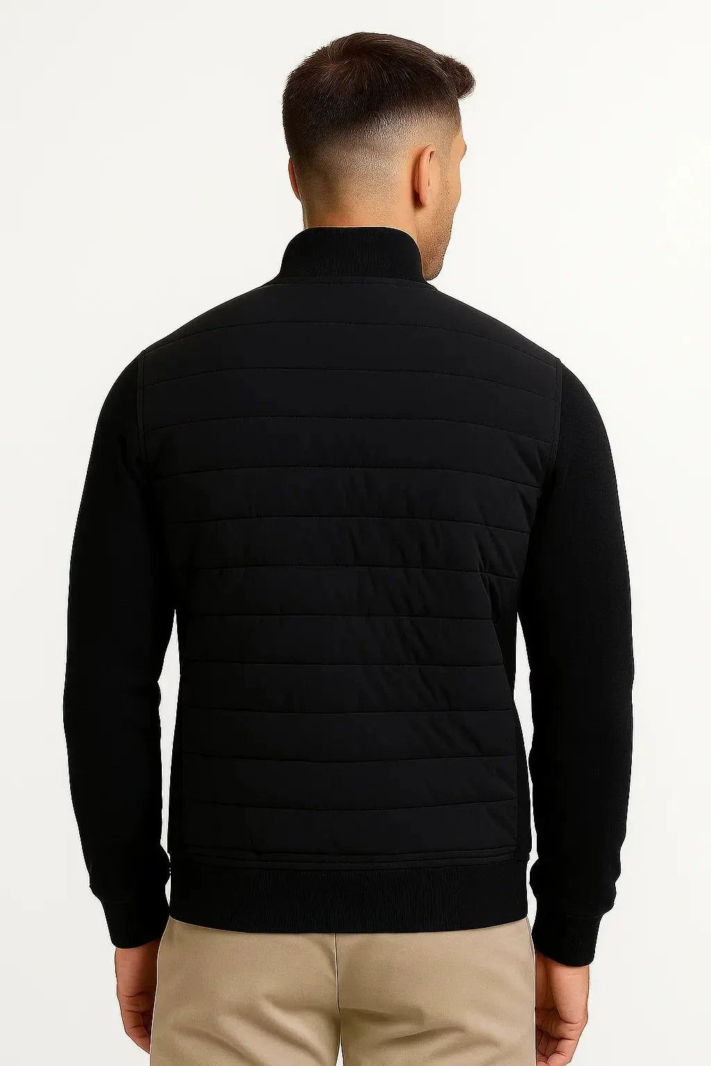 Men's Quilted Zip-Up Jacket with Stand Collar