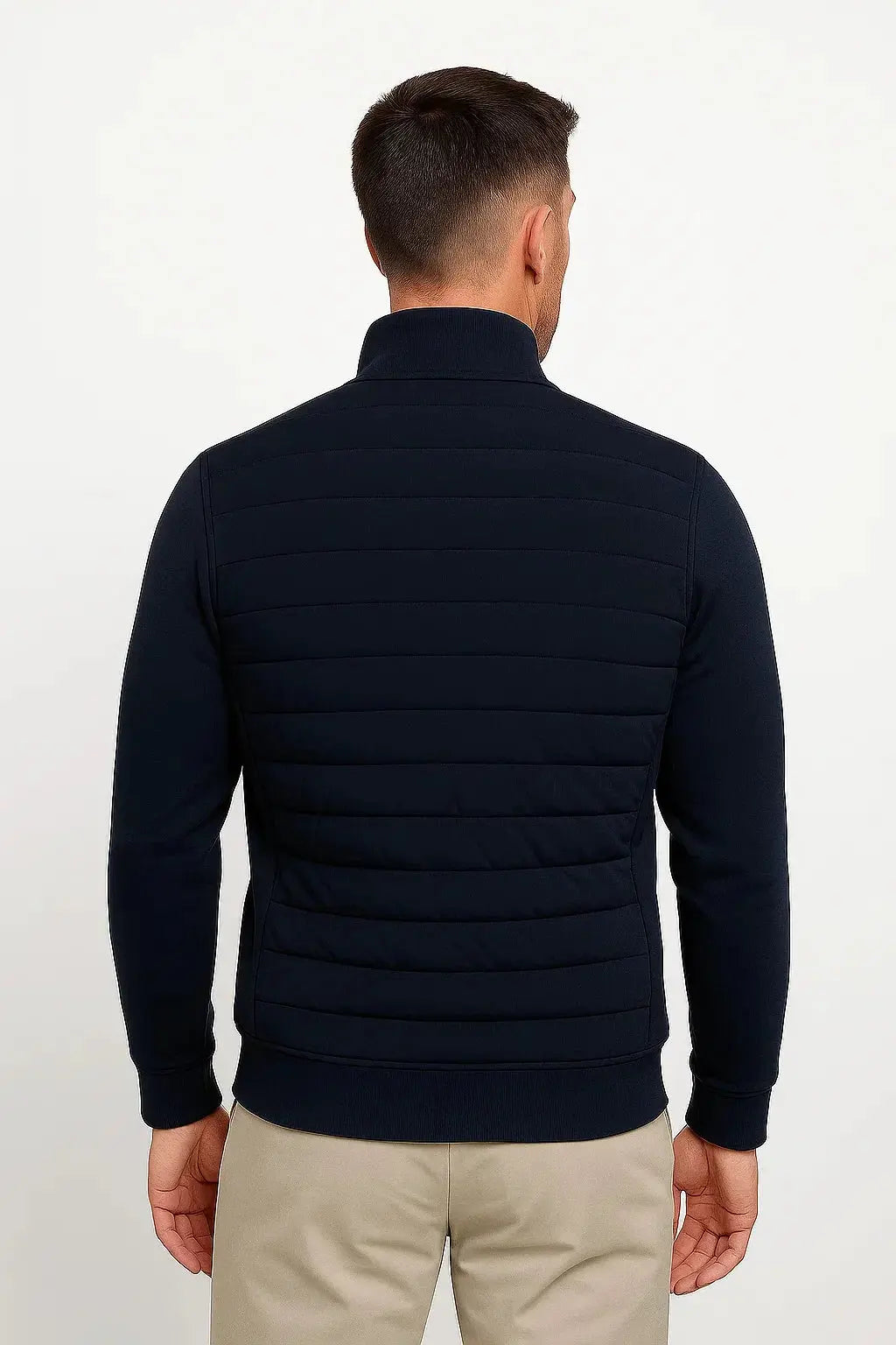 Men's Quilted Zip-Up Jacket with Stand Collar