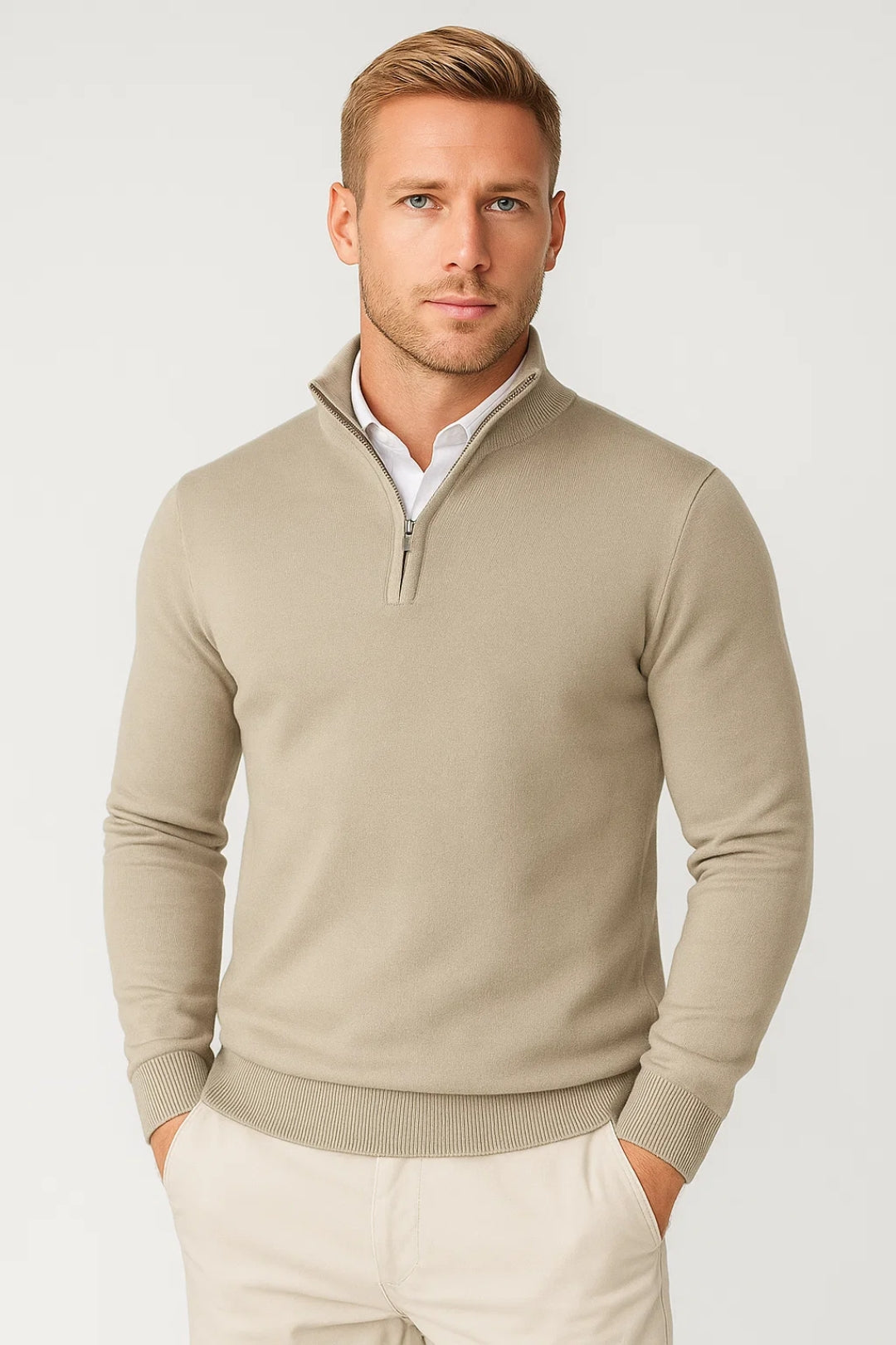 Men's Quarter-Zip Sweater With Stand Collar