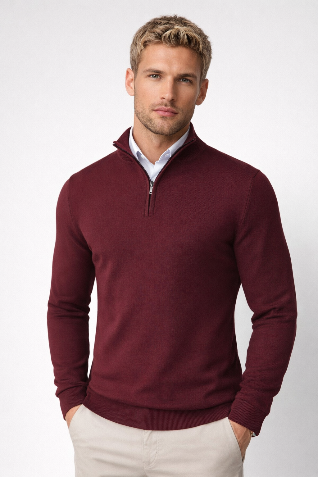 Men's Quarter-Zip Sweater With Stand Collar
