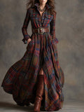 Women’s Plaid Maxi Shirt Dress with Belt