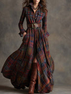Women’s Plaid Maxi Shirt Dress with Belt