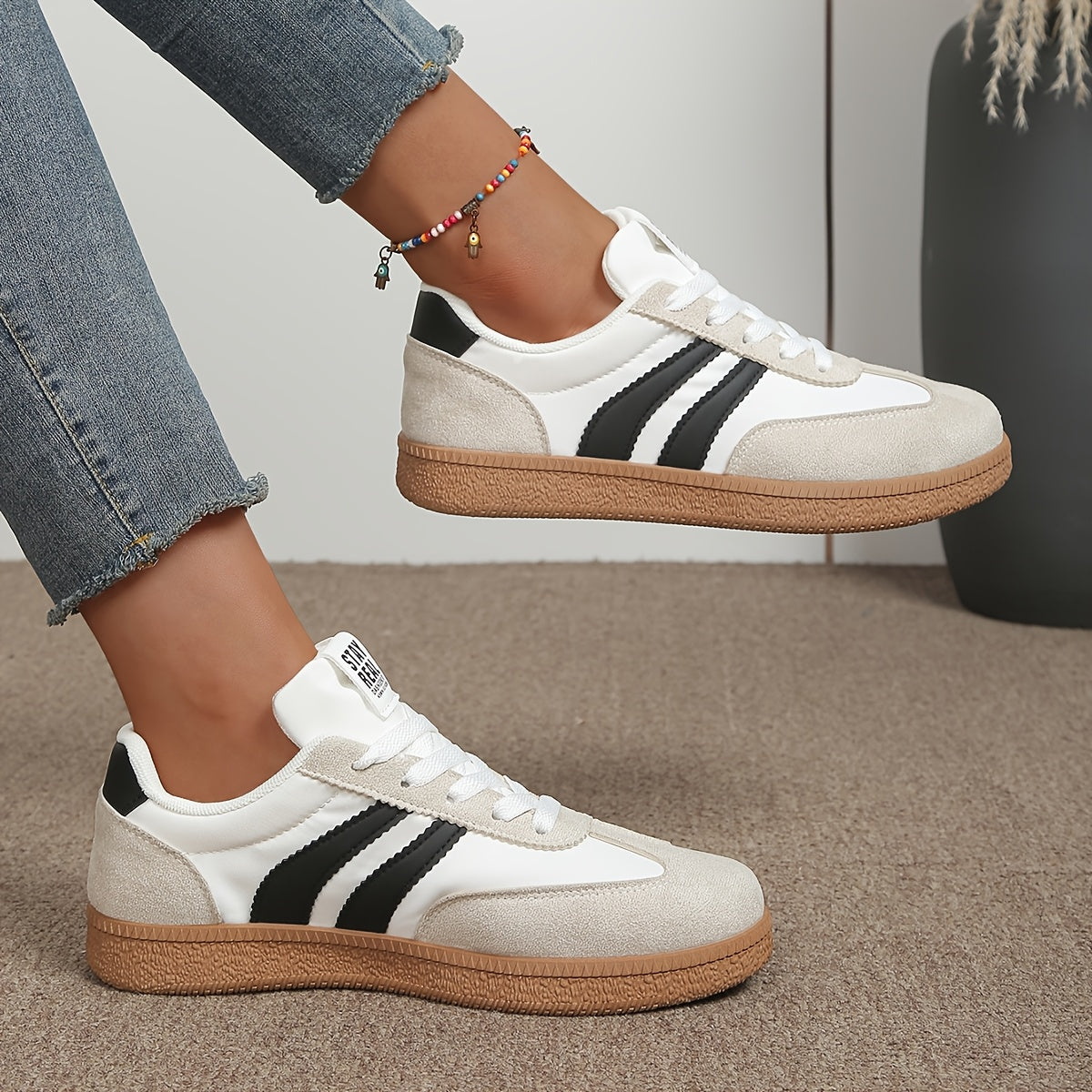 Women's Retro Low-Top Sneakers with Side Stripes