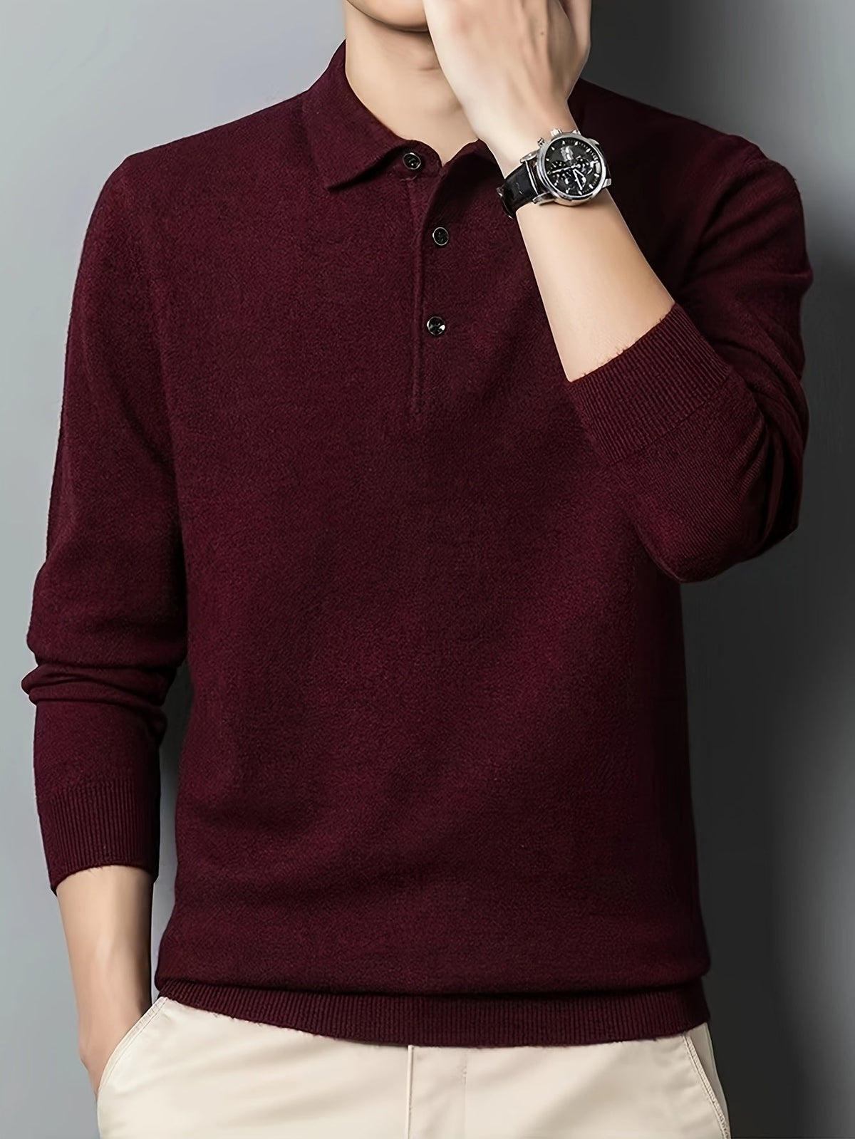 Men’s Long Sleeve Polo Shirt with Buttons
