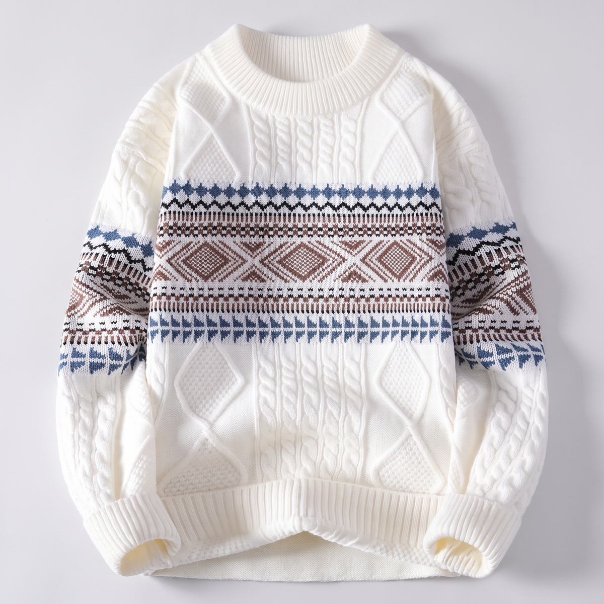 Men’s Crewneck Knit Sweater with Geometric Pattern