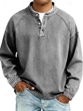 Men's Casual Henley Pullover with Contrast Stitching
