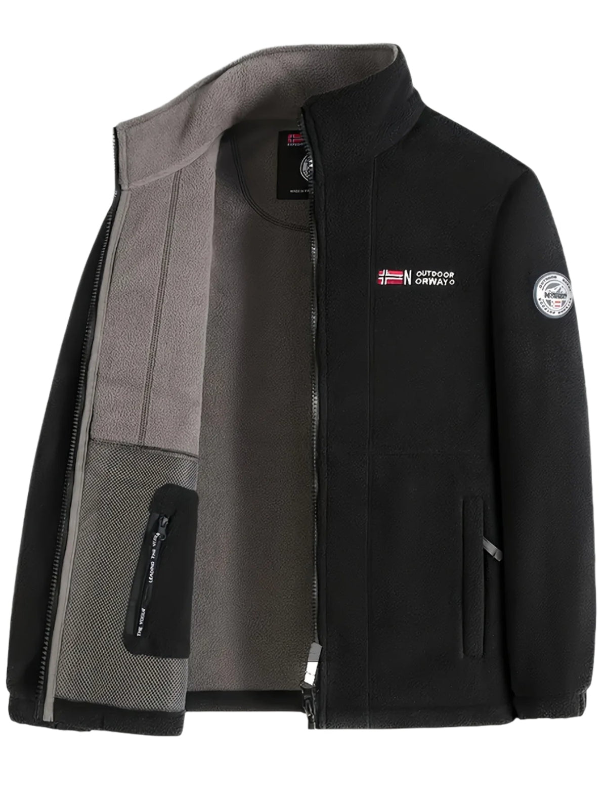 Men's Fleece Zip-Up Jacket with Stand Collar
