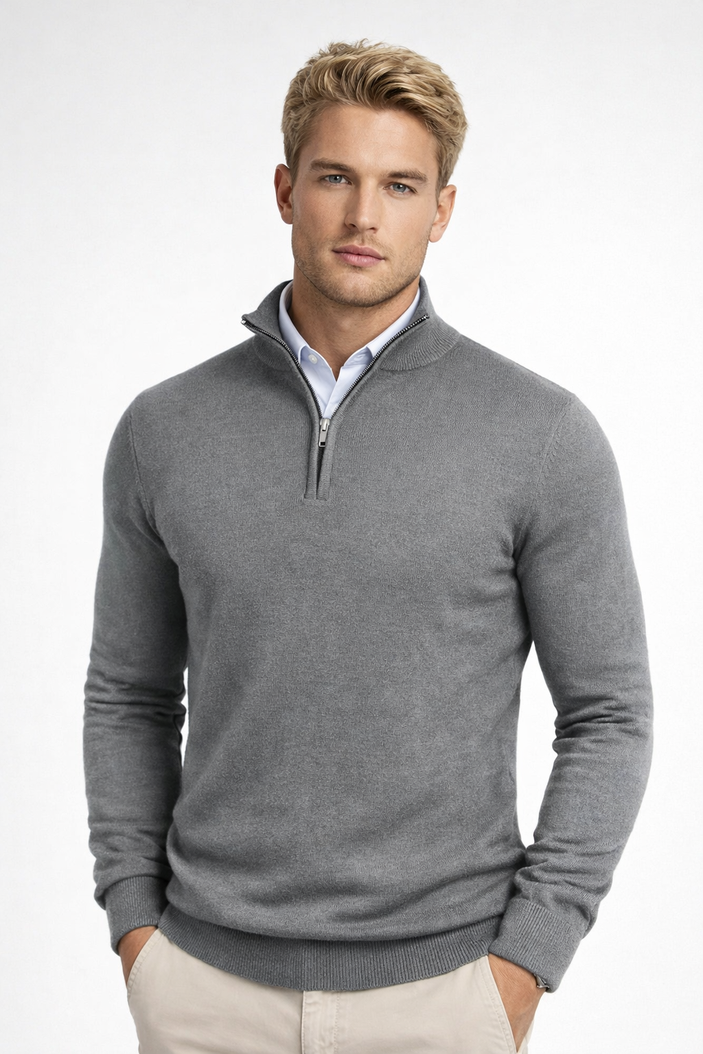 Men's Quarter-Zip Sweater With Stand Collar