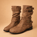Women's Slouchy Mid-Calf Boots with Buckle Straps