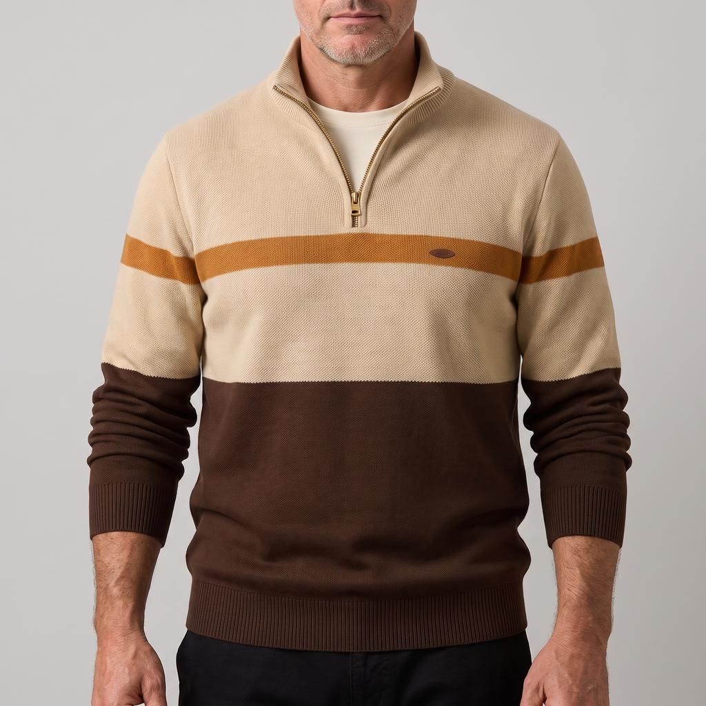 Men's Striped Quarter-Zip Knit Sweater