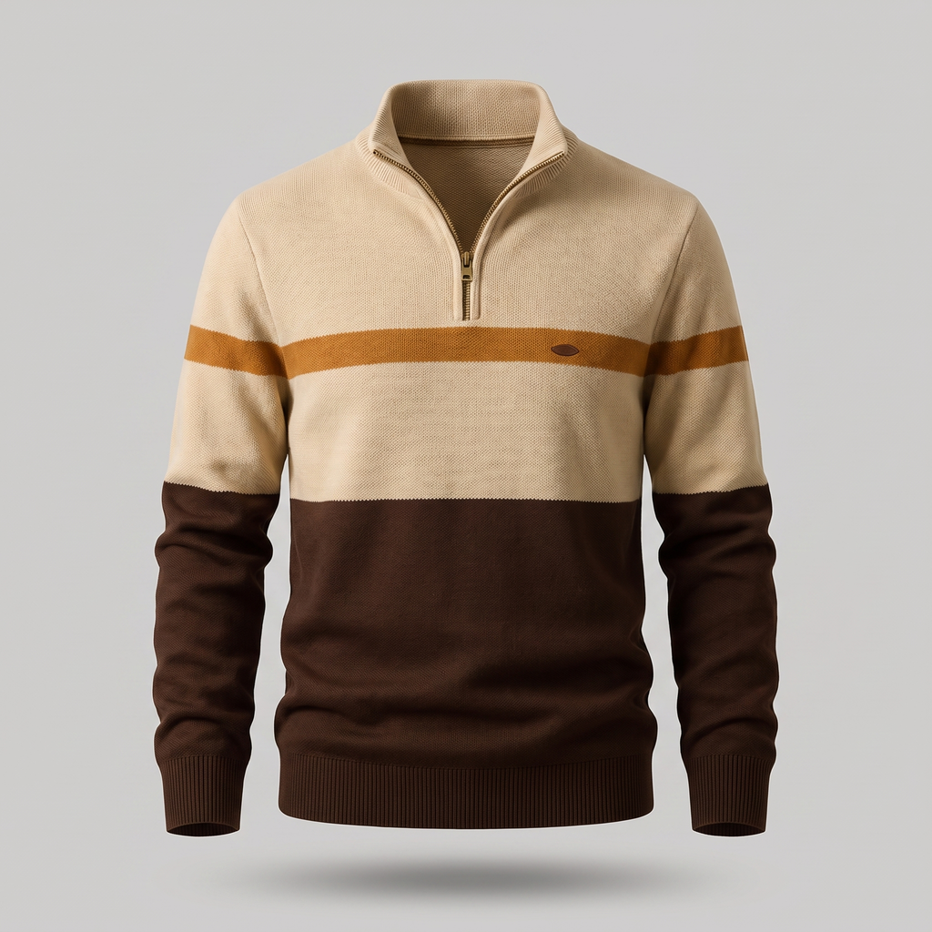 Men's Striped Quarter-Zip Knit Sweater