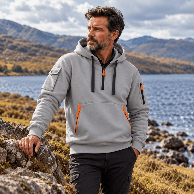 Men's Quarter Zip Hoodie with Utility Pockets