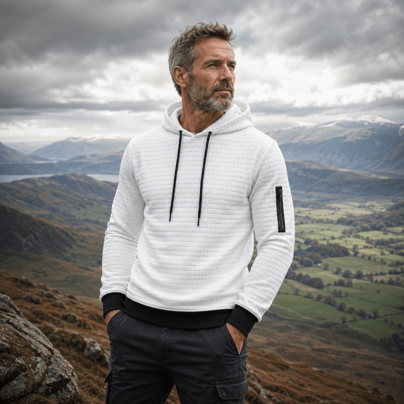 Men's Textured Pullover Hoodie with Sleeve Pocket