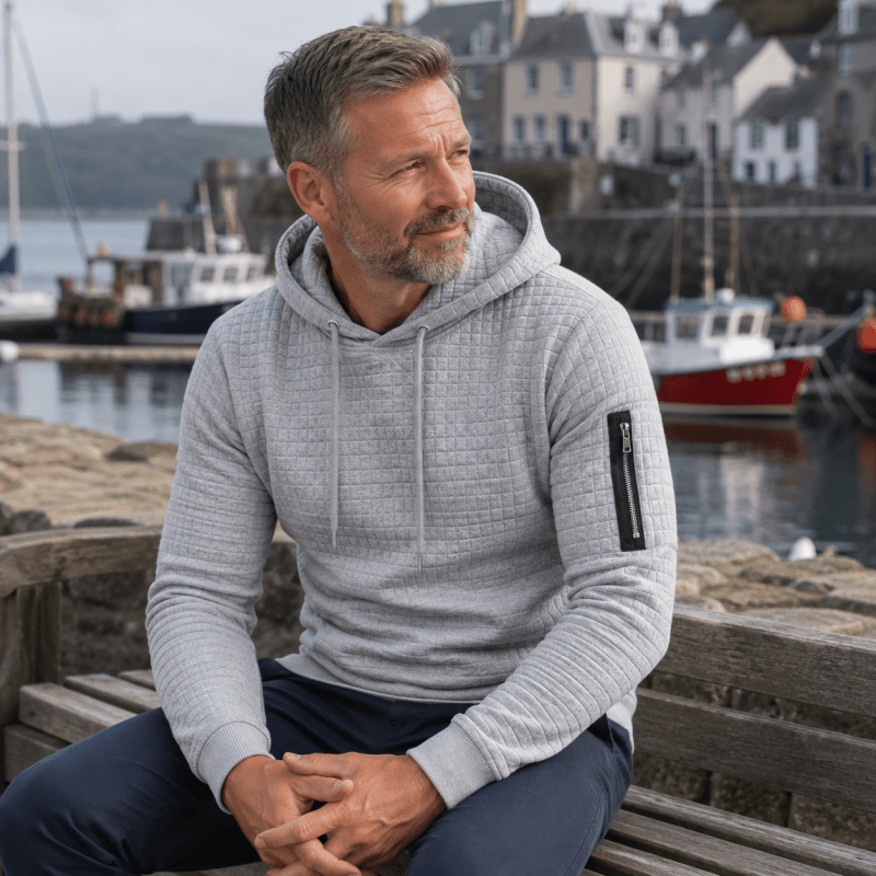 Men's Textured Pullover Hoodie with Sleeve Pocket