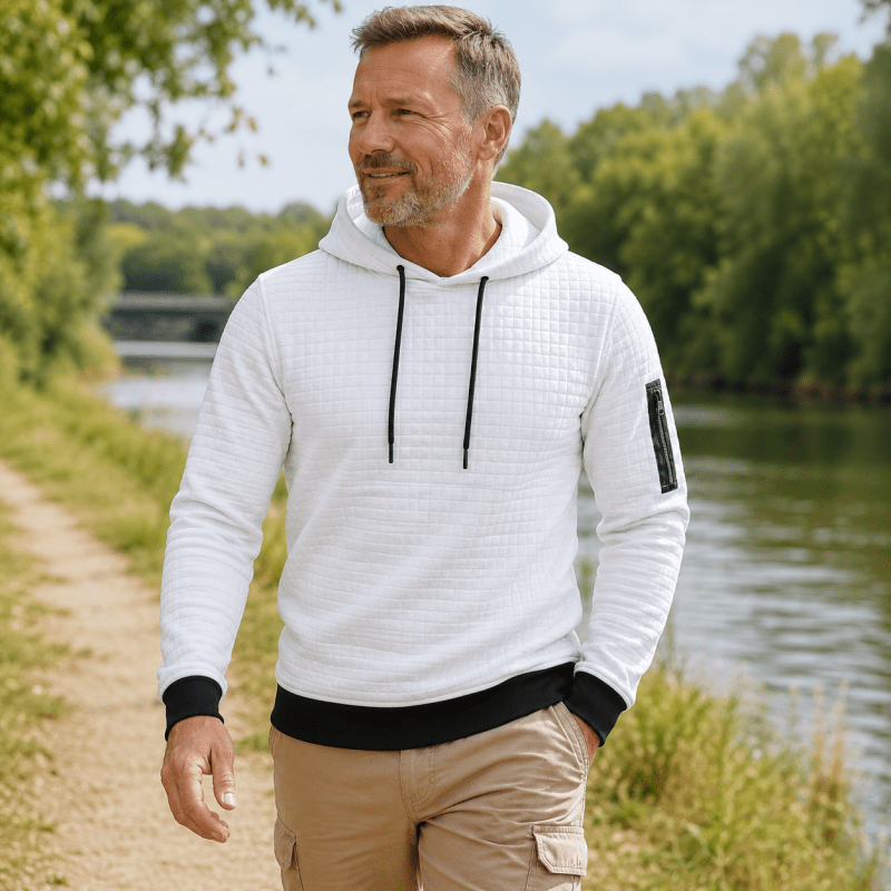 Men's Textured Pullover Hoodie with Sleeve Pocket