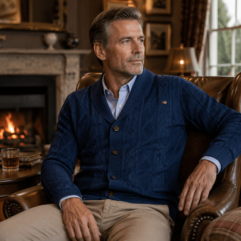 Men's Cable Knit Button Front Cardigan
