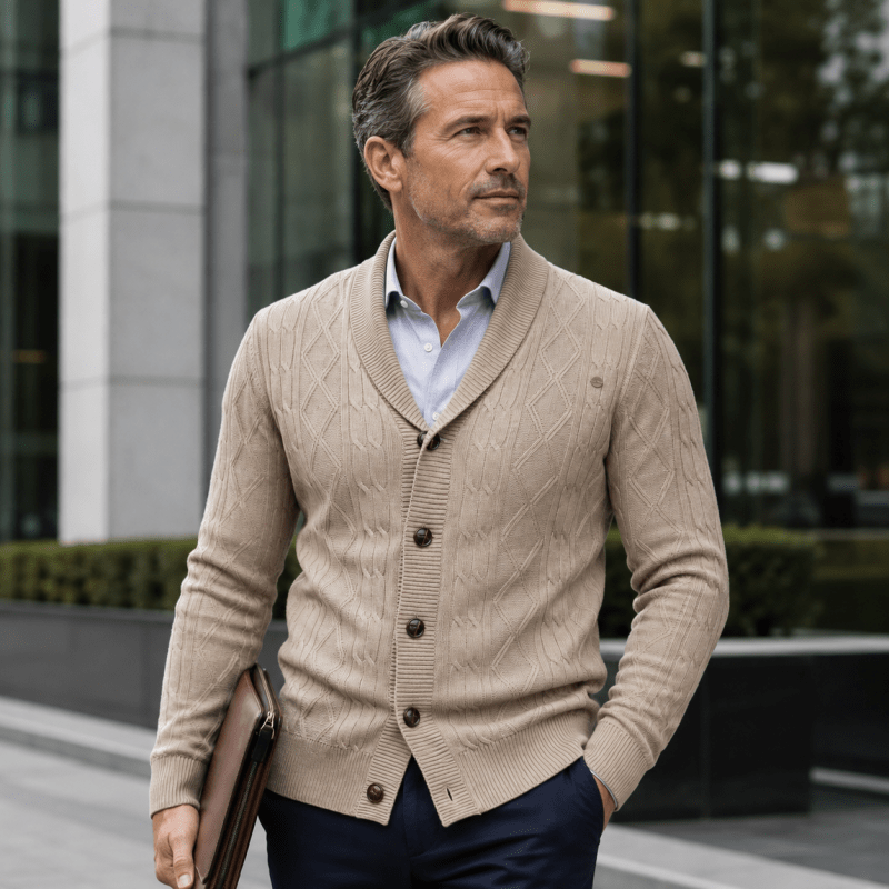 Men's Cable Knit Button Front Cardigan
