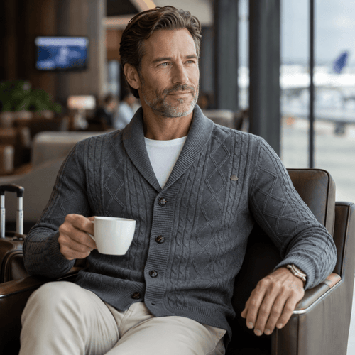 Men's Cable Knit Button Front Cardigan