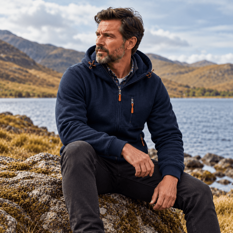 Men's Full Zip Hoodie with Chest Pocket