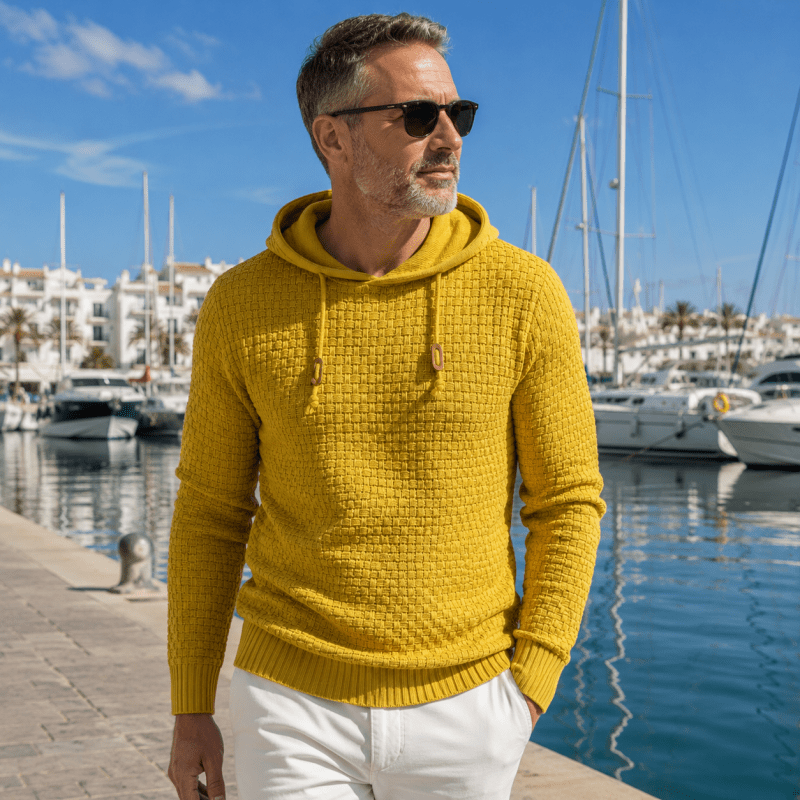 Men's Textured Knit Pullover Hoodie