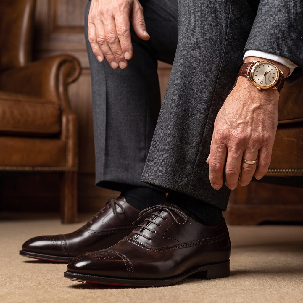 Men's Lace-Up Oxford Dress Shoes with Brogue Detailing