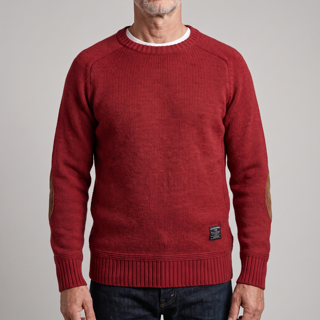 Men's Crewneck Knit Sweater with Elbow Patches
